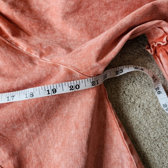 Free People Peach Flutter Sleeve Blouse with Smocked Ruffles Boho Bohemian Baggy - Picture 7 of 12